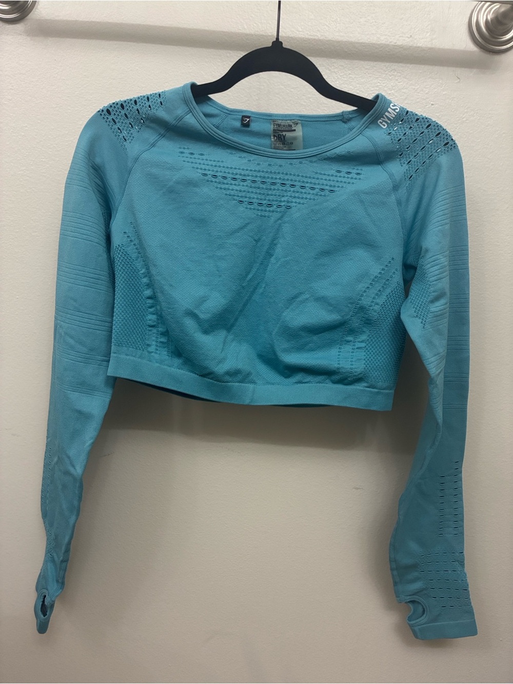 Gymshark Teal Seamless Long-Sleeve Crop Top with Honeycomb Women's Size Large